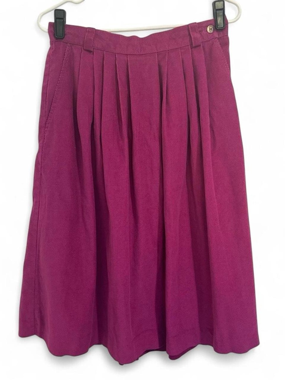 Vintage 80s 90s LL Bean Corduroy Pleated Midi Skirt Mulberry Pink Size 12